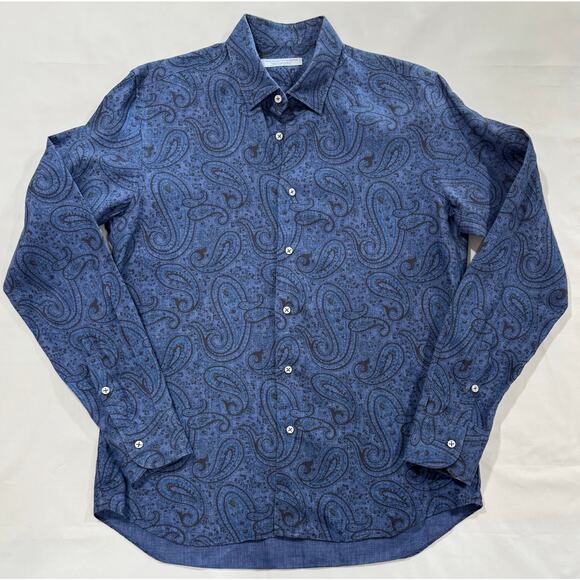 Vincenzo De Lauziers Men's Blue Paisley 100% Linen Shirt Size US16 41 Italy(07) - Picture 1 of 10